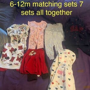 6-12month infant girl matching two piece sets. 3 Disney. 1gap 2old navy 1walmart